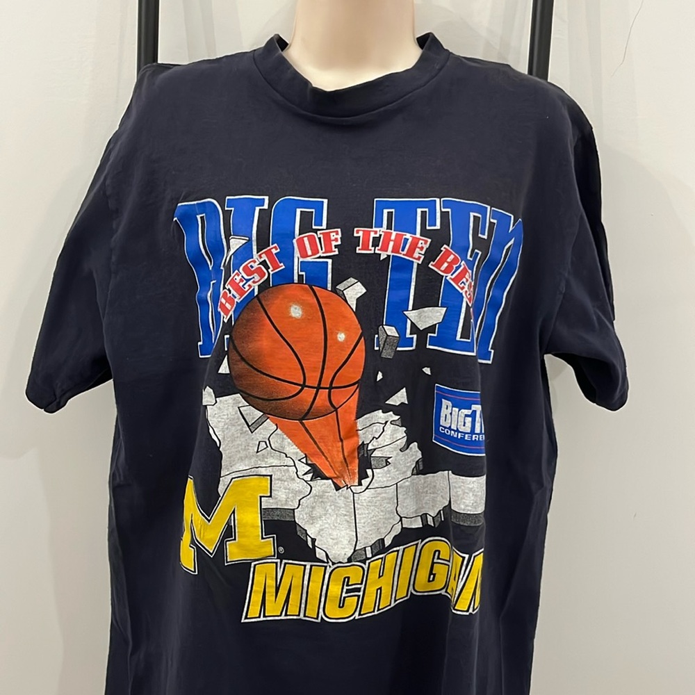 Vintage Nutmeg Mills Michigan Wolverines Big Ten Conference T-shirt Adult Size L